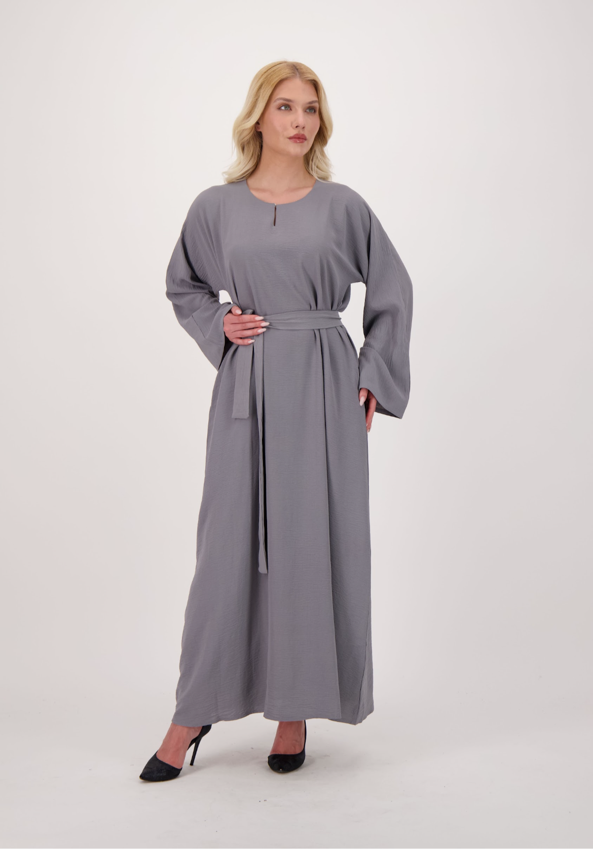 Grey Abaya + Pocket + Hijab