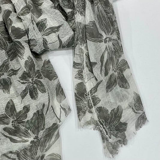 Grey Floral Printed Hijab