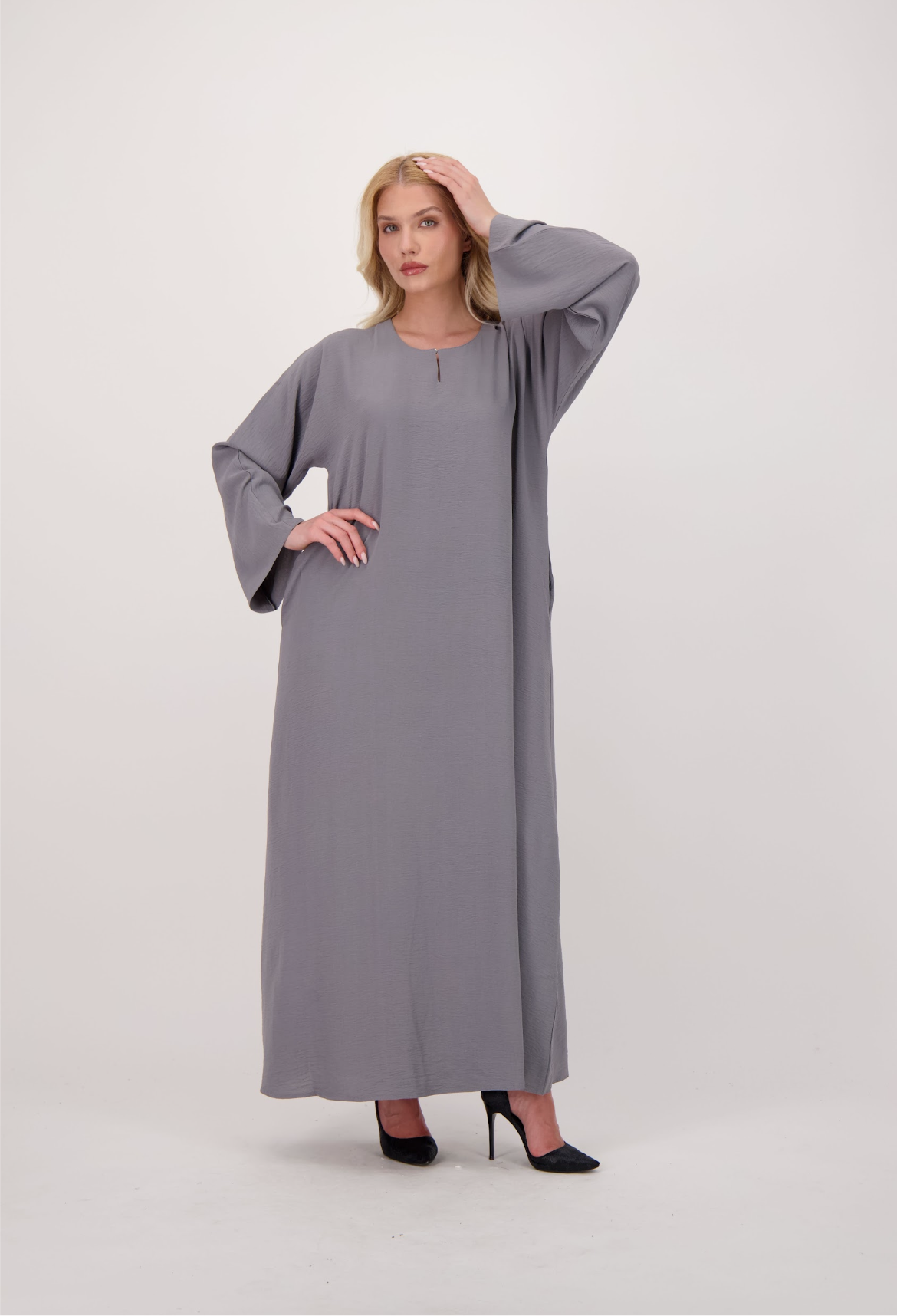 Grey Abaya + Pocket + Hijab