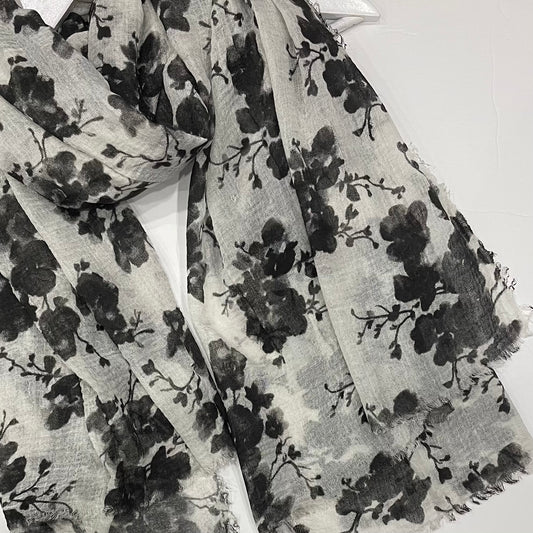 Black Floral Printed Crinkle Hijab