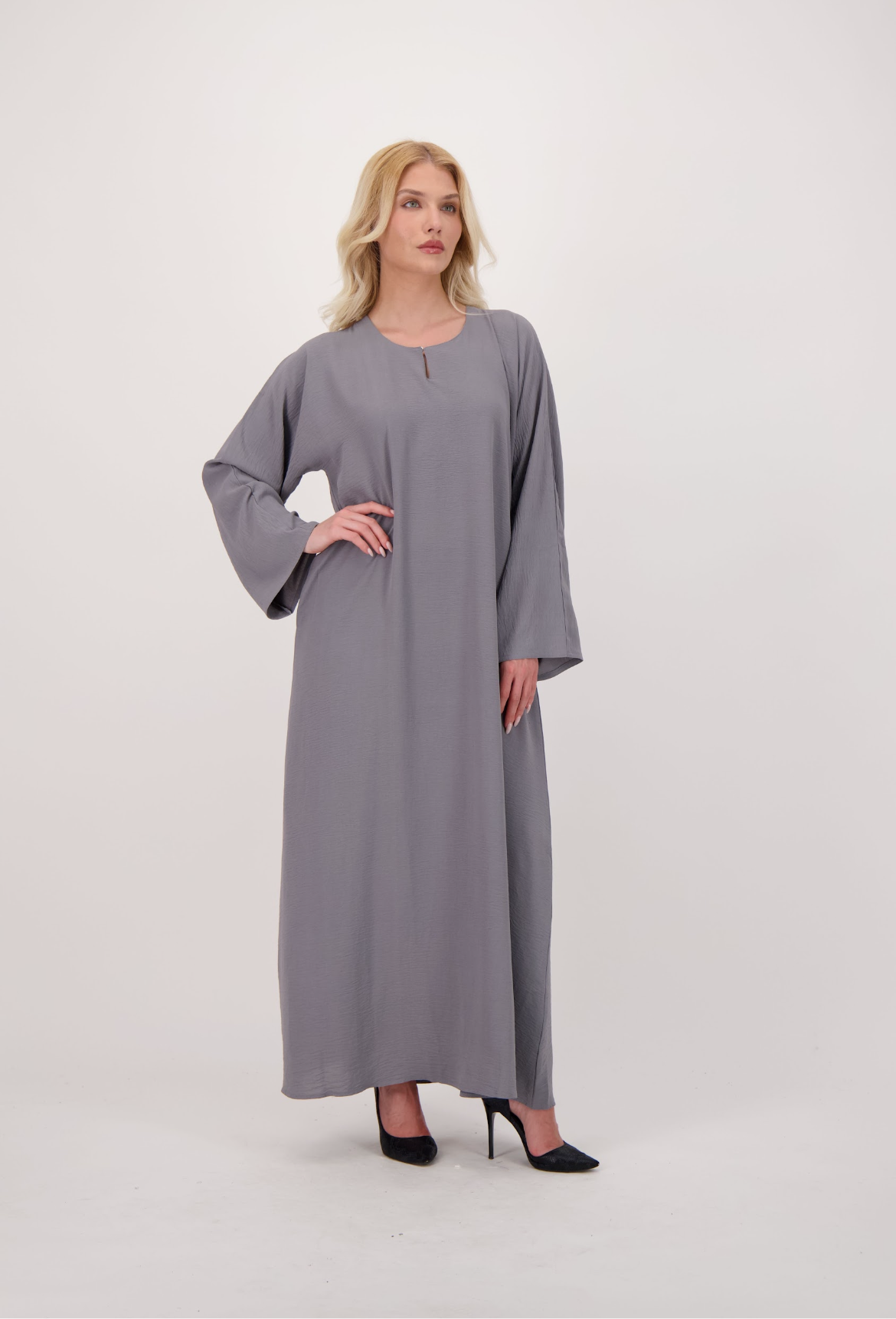 Grey Abaya + Pocket + Hijab