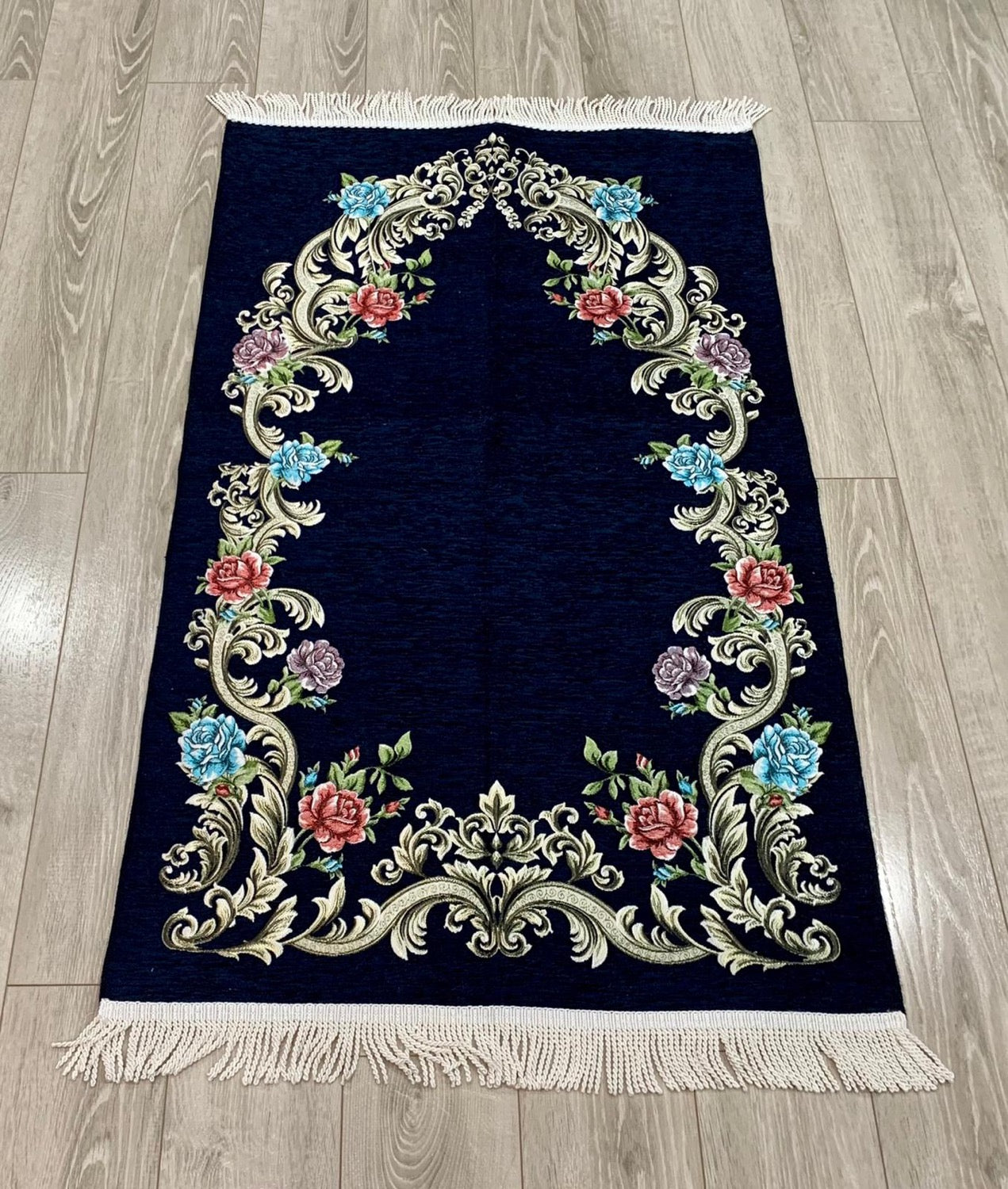Navy Floral Woven Velvet Janamaz