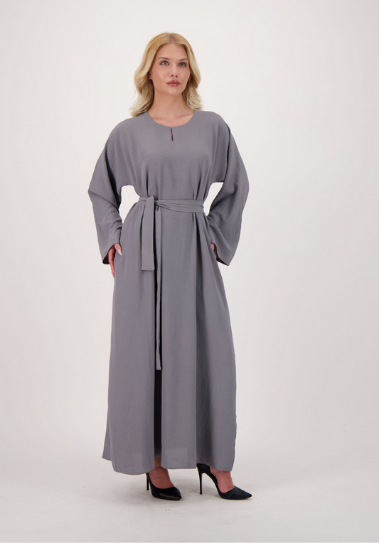 Grey Abaya + Pocket + Hijab