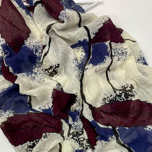 Foliage Crinkle Hijab - Burgundy/navy
