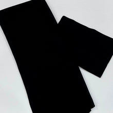 Load image into Gallery viewer, Stay comfortable and stylish with this black chiffon hijab set! The soft custom chiffon material falls beautifully and will keep you looking elegant. The included matching tube undercap (shown folded) will ensure your hijab is secure and in place for long-lasting comfort. Enjoy effortless chic in any occasion
