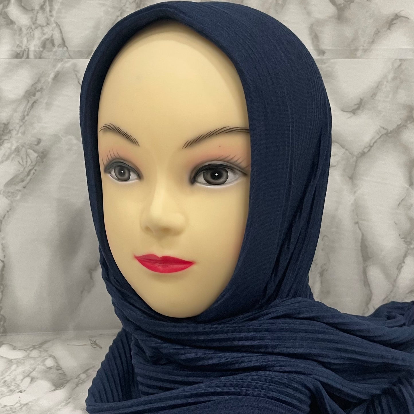 Navy Jersey Hijab with Stitched Face