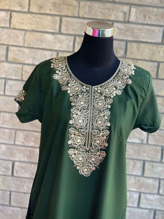 Comfy, breathable, stylish. The lounge wear that you need in your closet. Made with premium fabric, and embroidery on the front.  Material: Premium Cotton  Size chart provided (in inches)  Collection: Aminah Collection 2023  Colour may look different due to screen resolution.