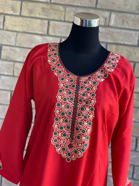 Nazia Long Sleeve Kaftan Crimson