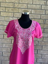 Load image into Gallery viewer, Comfy, breathable, stylish. The lounge wear that you need in your closet. Made with premium fabric, and embroidery on the front.  Material: Premium Cotton  Size chart provided (in inches)  Collection: Safiya Collection 2023  Colour may look different due to screen resolution.
