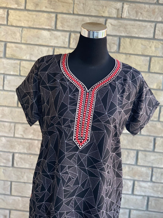 Comfy, breathable, stylish. The lounge wear that you need in your closet. Made with premium fabric, and embroidery on the front.  Material: Premium Cotton  Size chart provided (in inches)  Collection: Aminah Collection 2023  Colour may look different due to screen resolution.