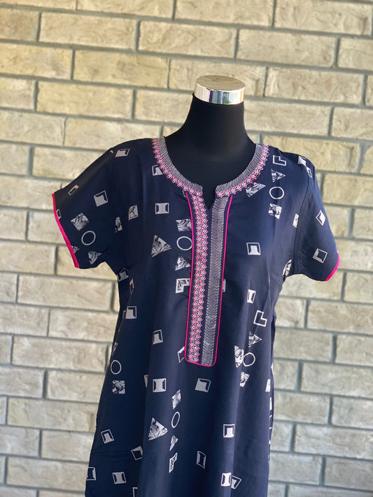 Comfy, breathable, stylish. The lounge wear that you need in your closet. Made with premium fabric, and embroidery on the front.  Material: Premium Cotton  Size chart provided (in inches)  Collection: Safiya Collection 2023  Colour may look different due to screen resolution.