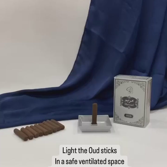 No Charcoal , No Eleectric Burner !  These Oud/bakhoor sticks are easy to use. The set comes with a metal tray and 10 Oud/bakhoor sticks.   Just light the stick as shown in the sample video, let it burn for 10-15 seconds and then turn off the flame as shown, and the stick will burn and the burnt Oud/bakhoor will collect in the tray  enjoy the beautiful scent  one stick will burn for about 15-20 minutes  