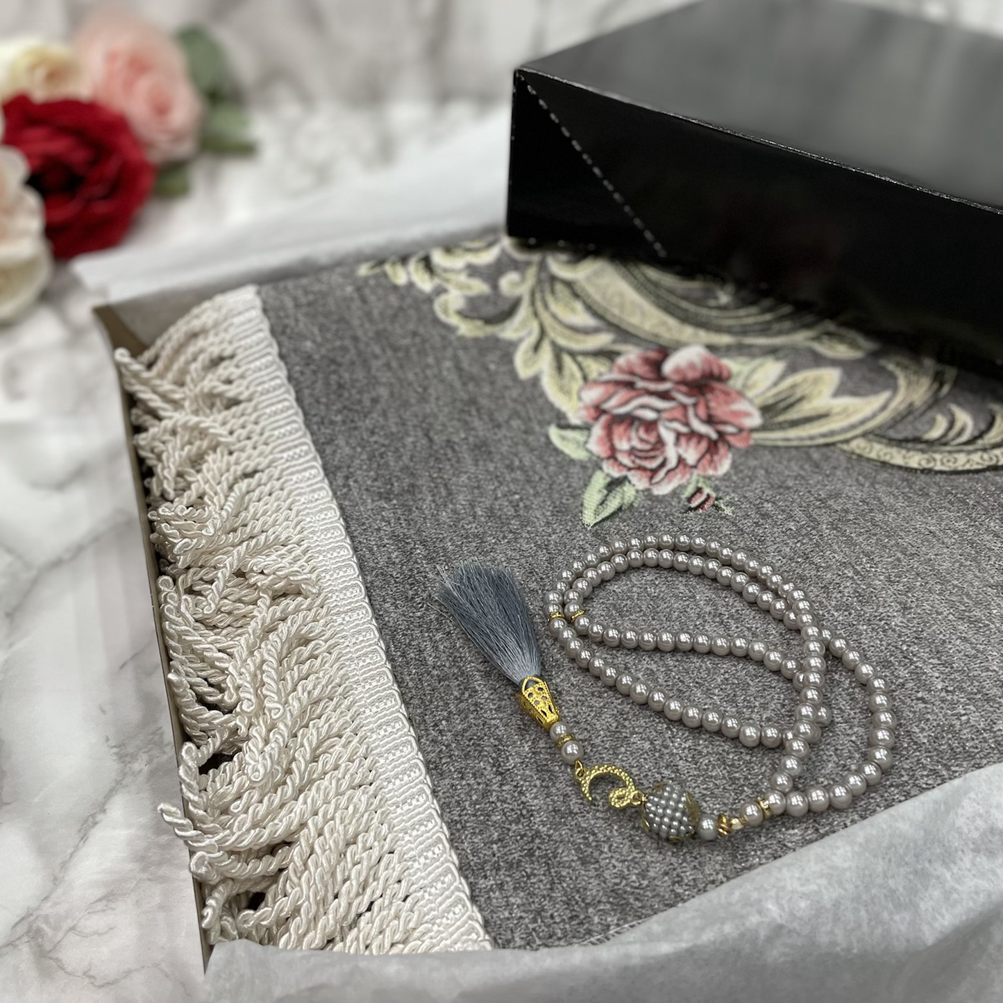 Steel Floral Woven Velvet Janamaz