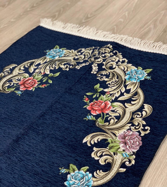 Navy Floral Woven Velvet Janamaz