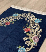 Load image into Gallery viewer, Navy Floral Woven Velvet Janamaz
