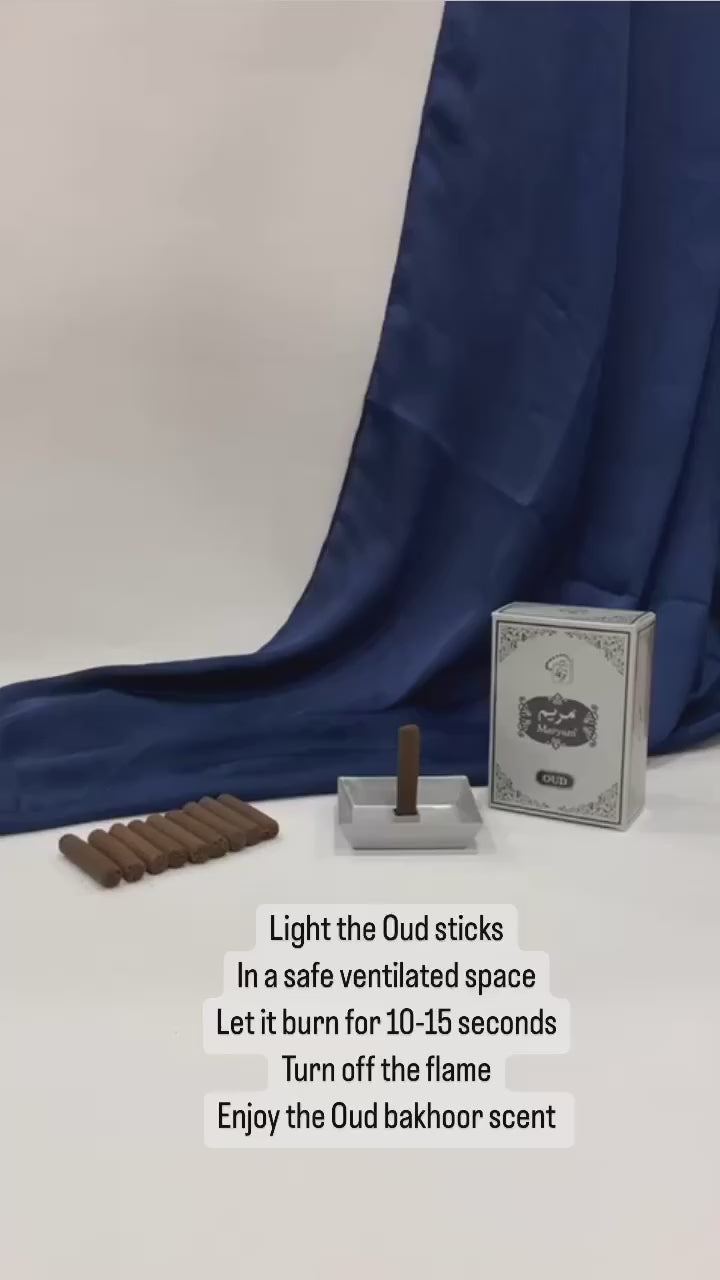 No Charcoal , No Eleectric Burner !  These Oud/bakhoor sticks are easy to use. The set comes with a crystal glads tray and 10 Oud/bakhoor sticks.   Just light the stick as shown in the sample video, let it burn for 10-15 seconds and then turn off the flame as shown, and the stick will burn and the burnt Oud/bakhoor will collect in the tray  enjoy the beautiful scent  one stick will burn for about 15-20 minutes 