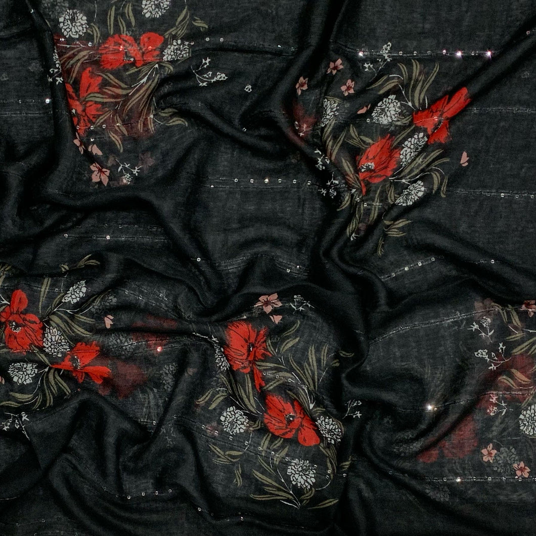 Black Sequins Floral Hijab