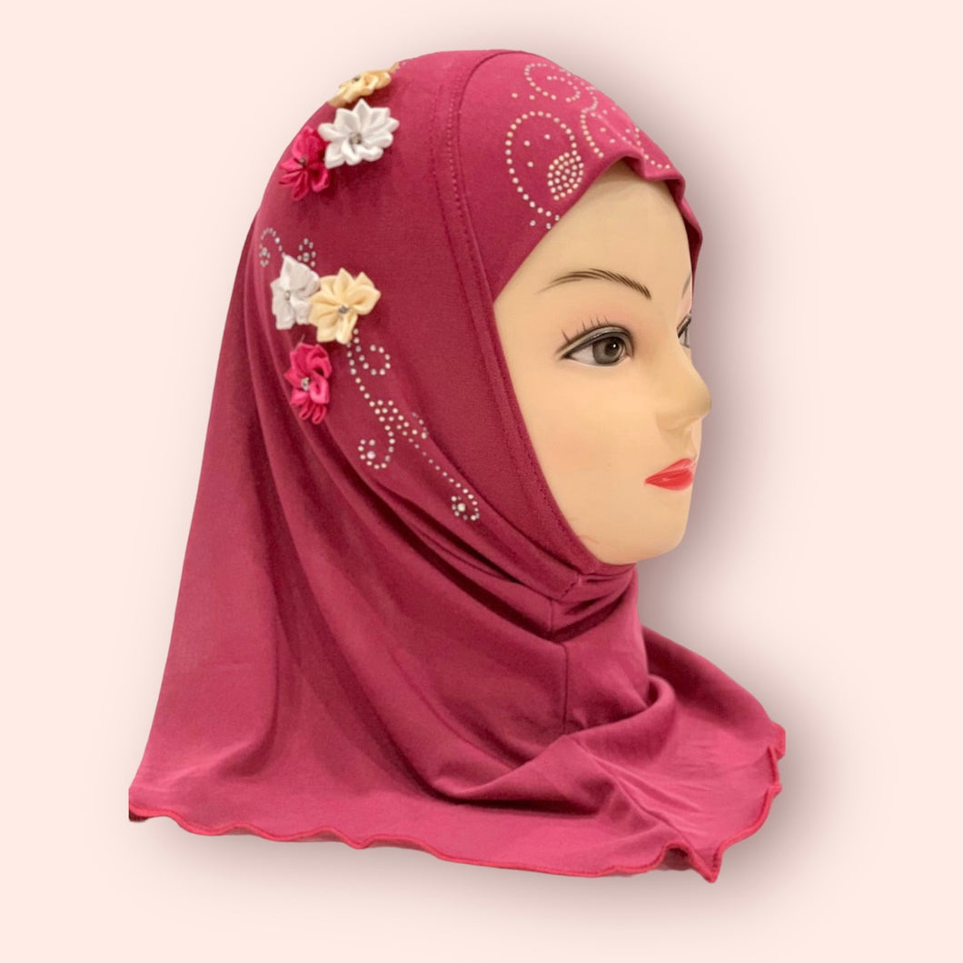 Hot Pink Kids Floral Hijab Small