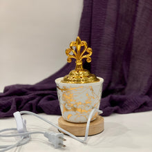 Load image into Gallery viewer, Electric Bakhoor /Oud Burner with custom made 120v plug Good for Canada and USA only.  Just add your bakhoor (sold separately) and plug into an outlet and turn on the switch on the unit and enjoy a wonderful scent in your home. Turn the unit on for 20 minutes.  Unit can get hot. Please keep away from small children
