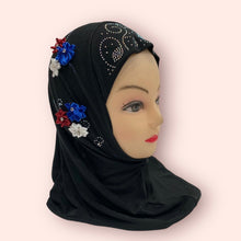 Load image into Gallery viewer, Black Kids Hijab Small With Flowers
