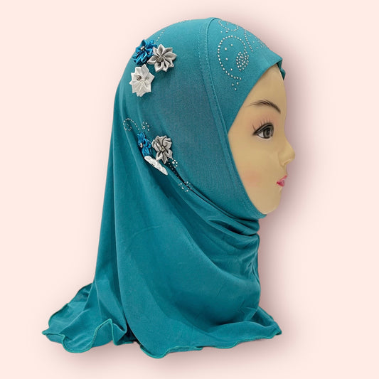 Teal Kids Floral Hijab Small