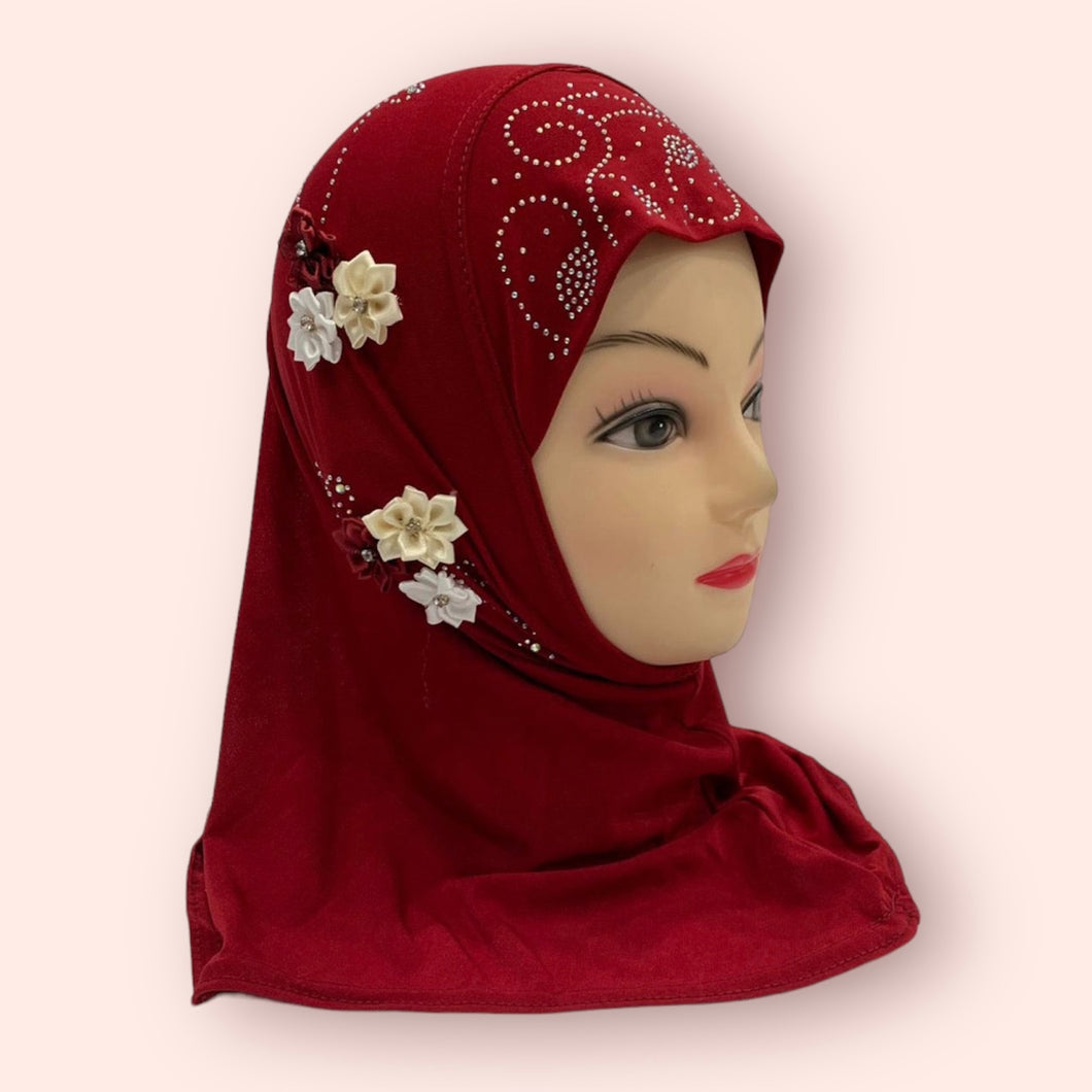 Maroon Kids Floral Hijab Small