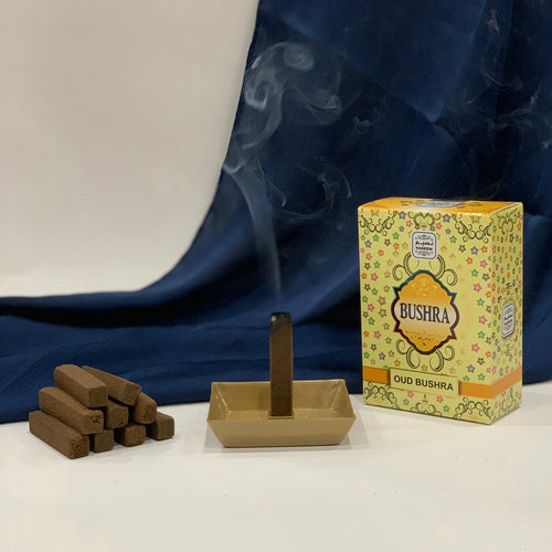 No Charcoal , No Eleectric Burner !  These Oud/bakhoor sticks are easy to use. The set comes with a metal tray and 10 Oud/bakhoor sticks.   Just light the stick as shown in the sample video, let it burn for 10-15 seconds and then turn off the flame as shown, and the stick will burn and the burnt Oud/bakhoor will collect in the tray  enjoy the beautiful scent  one stick will burn for about 15-20 minutes    