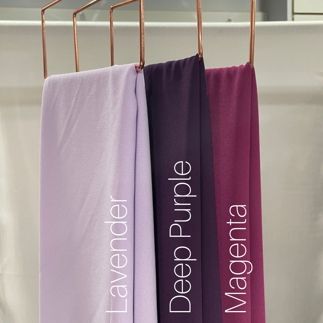 Lavender Chiffon Hijab  https://www.arifasboutique.com/products/lavender-chiffon-hijab  Our chiffon hijabs are lightweight and airy allowing for a versatile look from casual to formal. A closet staple made from a comfortable textured chiffon material. We have handpicked each of our colours providing you with a wide range to choose from. Size 180 cm x 70 cm Color may look different due to different screen … Lavendar deep purple magenta chiffon scarf